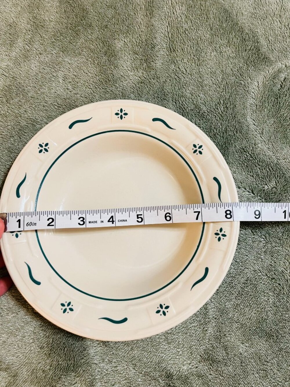 Longaberger S/2 Woven Traditions green heritage pottery rimmed soup bowls 8" USA - Picture 3 of 11